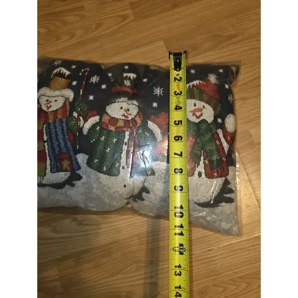Vintage Christmas Snowman Tapestry Throw Pillow Holiday Accent Decor Festive